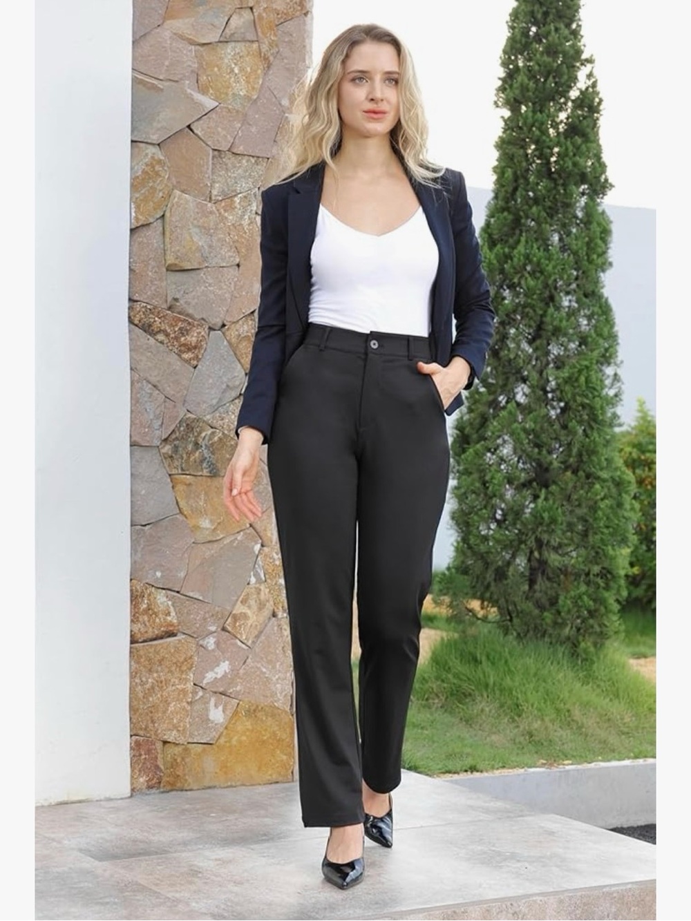 Classic Women's Stretch Black Straight-Leg Pants
